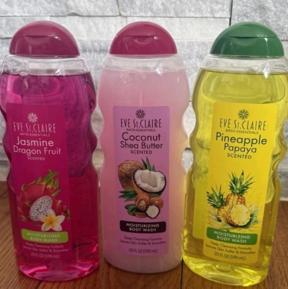 Eve St Claire Coconut Shea Butter, Pineapple Papaya, Jasmine Body Washes Set Gel